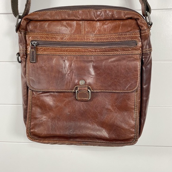 Jack Georges Messenger Bag Mens Brown Genuine Leather Crossbody Adjust Handmade